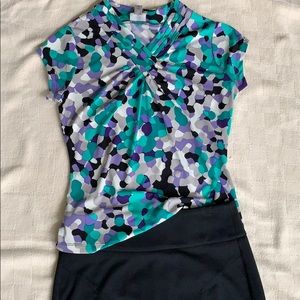 Worthington Knit Shell Black Turquoise Lavender PS